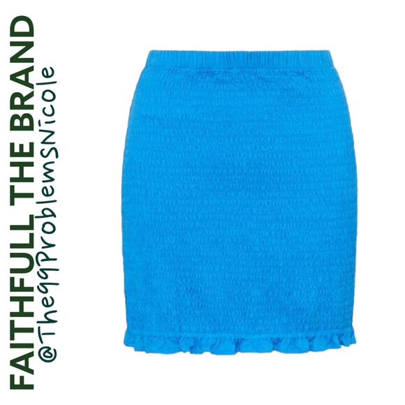Faithfull the Brand Blue Mini Smocked Skirt - Picture 1 of 7